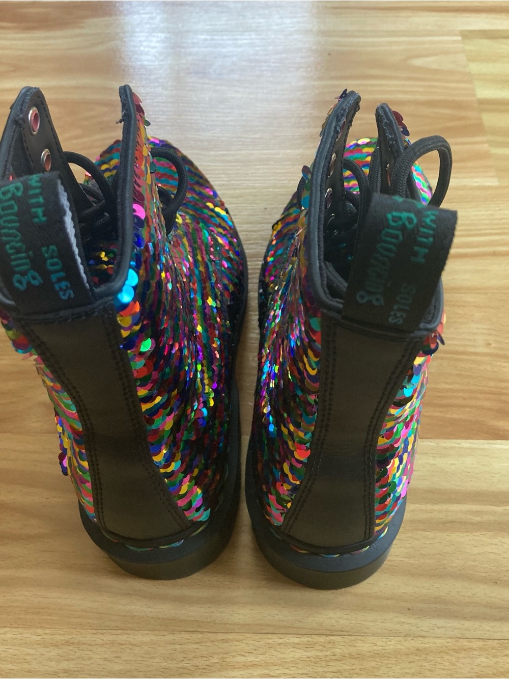 Dr. Martens Pascal Rainbow Silver Sequin Boots Sz 7 Rare HTF Maximalist - Picture 3 of 5